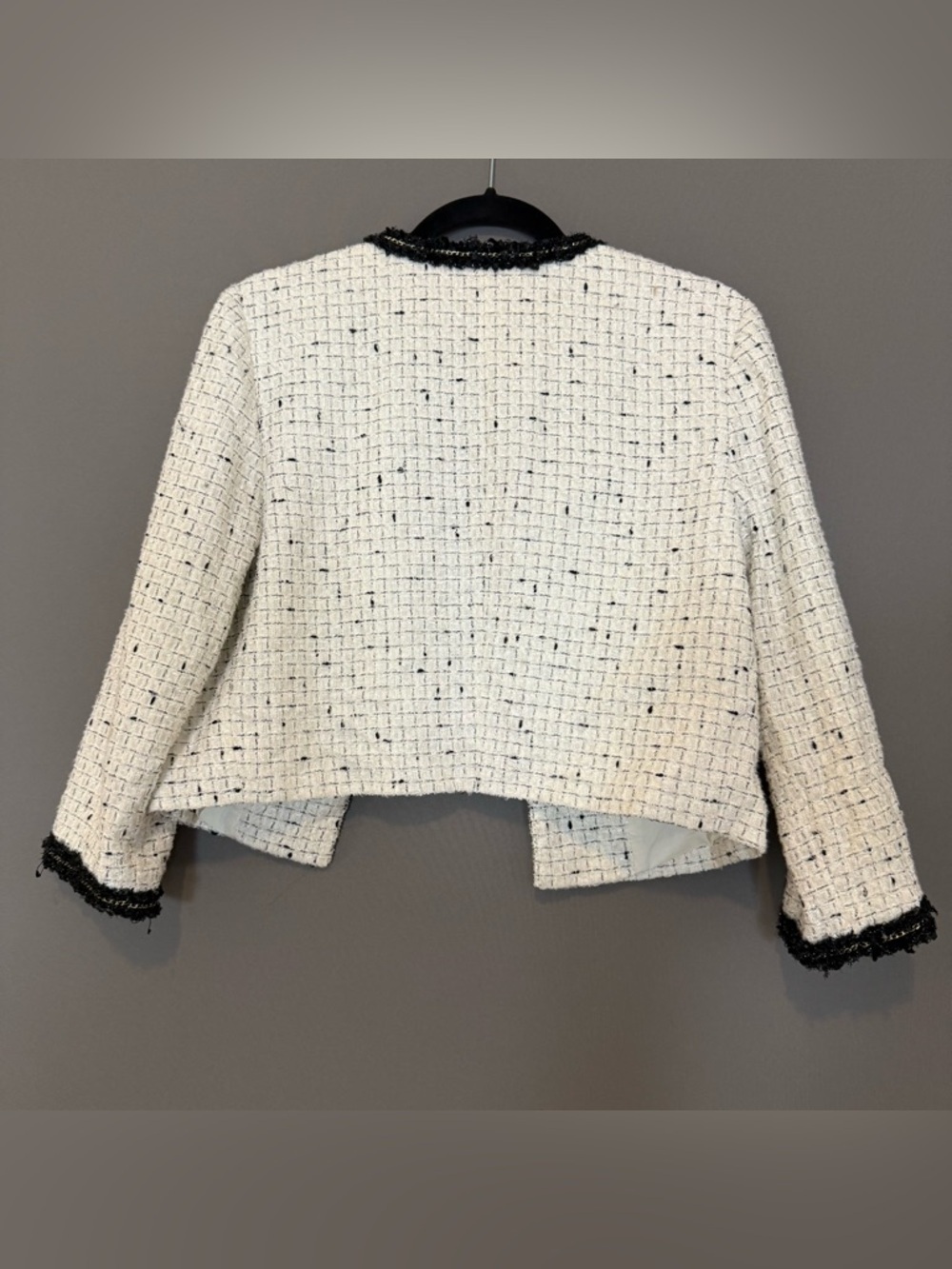 Karl Lagerfeld Paris Tweed Cropped Jacket Trim Bouclé Blazer M Old Money - Picture 2 of 9